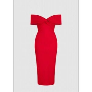 Atoir One-Shoulder Red Twist Midi Dress